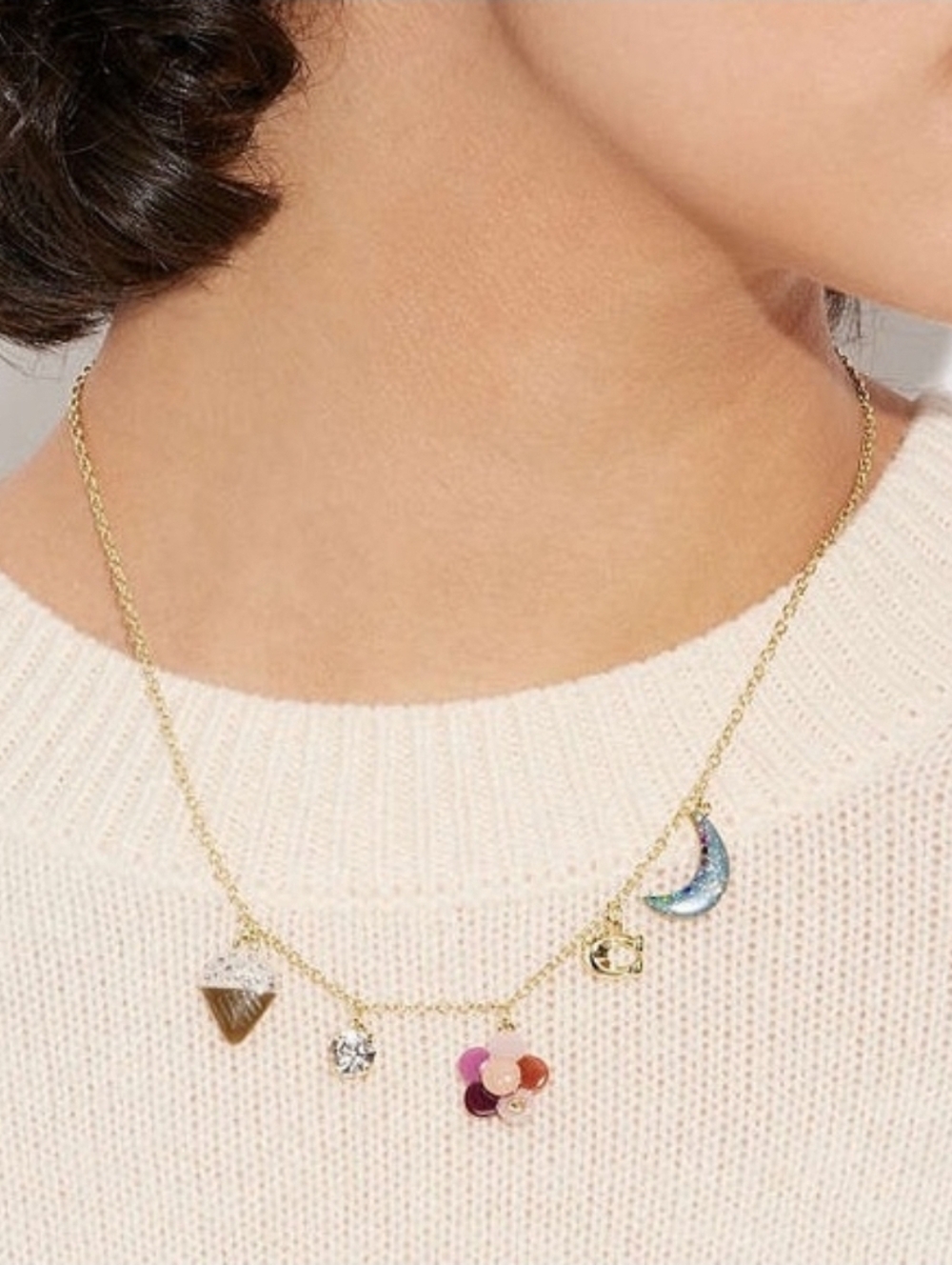 💛🔹️Coach 🔹️Cute Multicolor Flower And Moon Charm 16 I'm Necklace - Picture 2 of 3